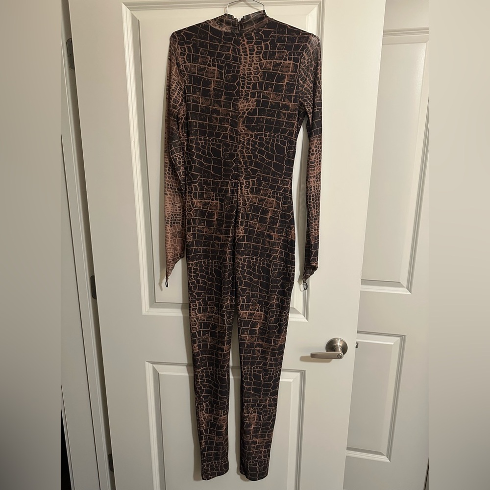 Fashion Nova Sexy In Snake Mesh Jumpsuit - Brown - Picture 3 of 10
